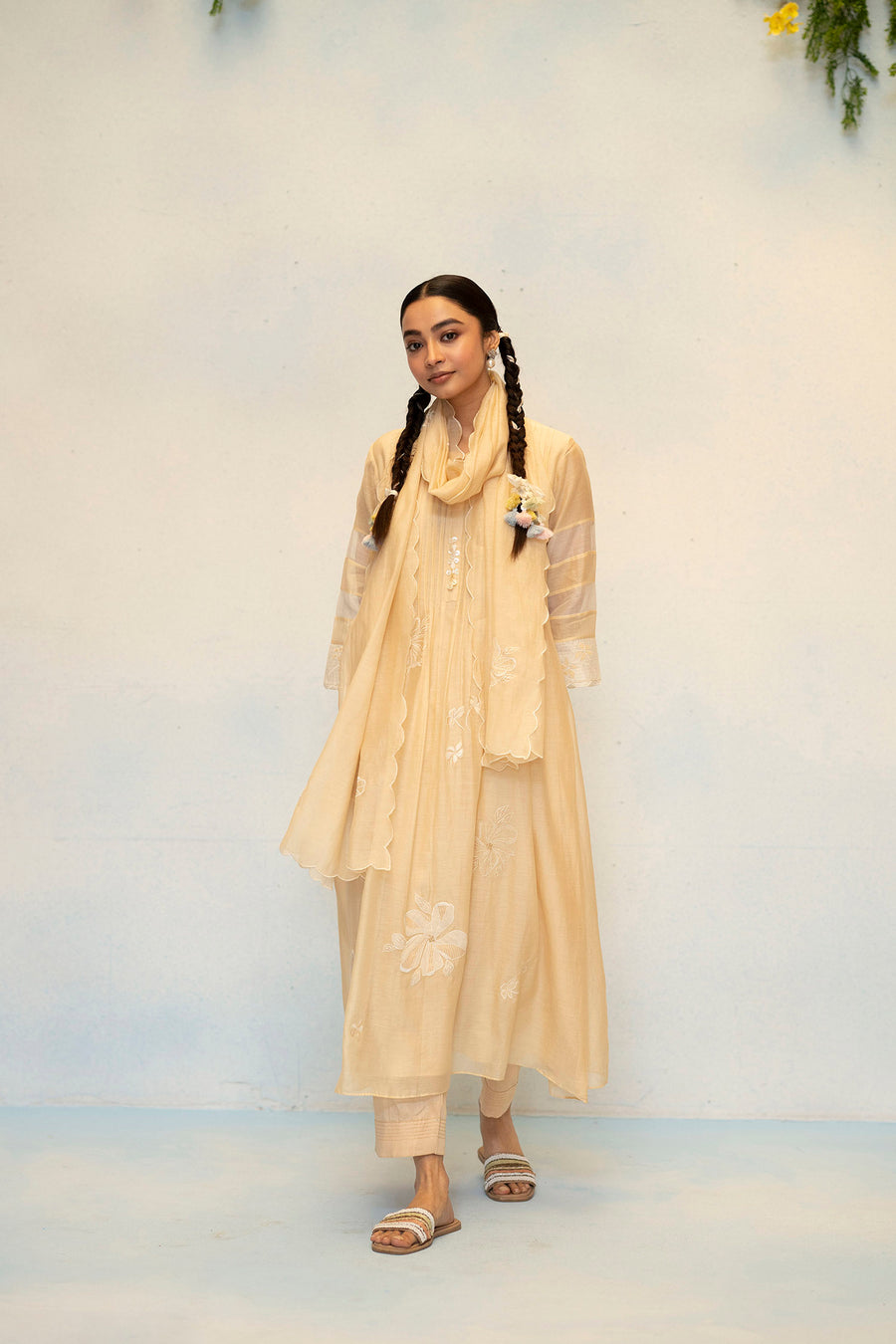 Zara Mul Chanderi Tunic Set in Beige