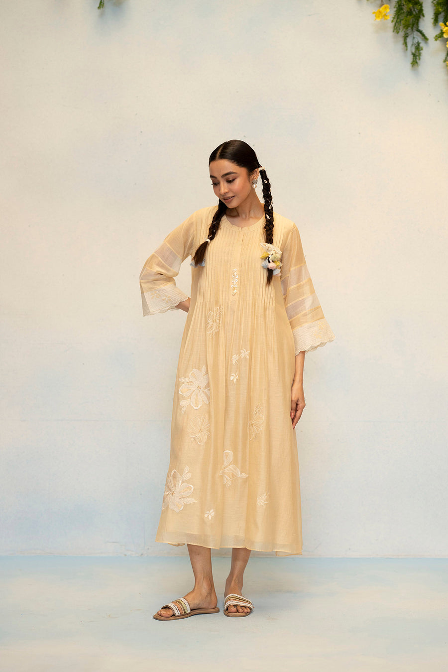 Zara Mul Chanderi Tunic Set in Beige