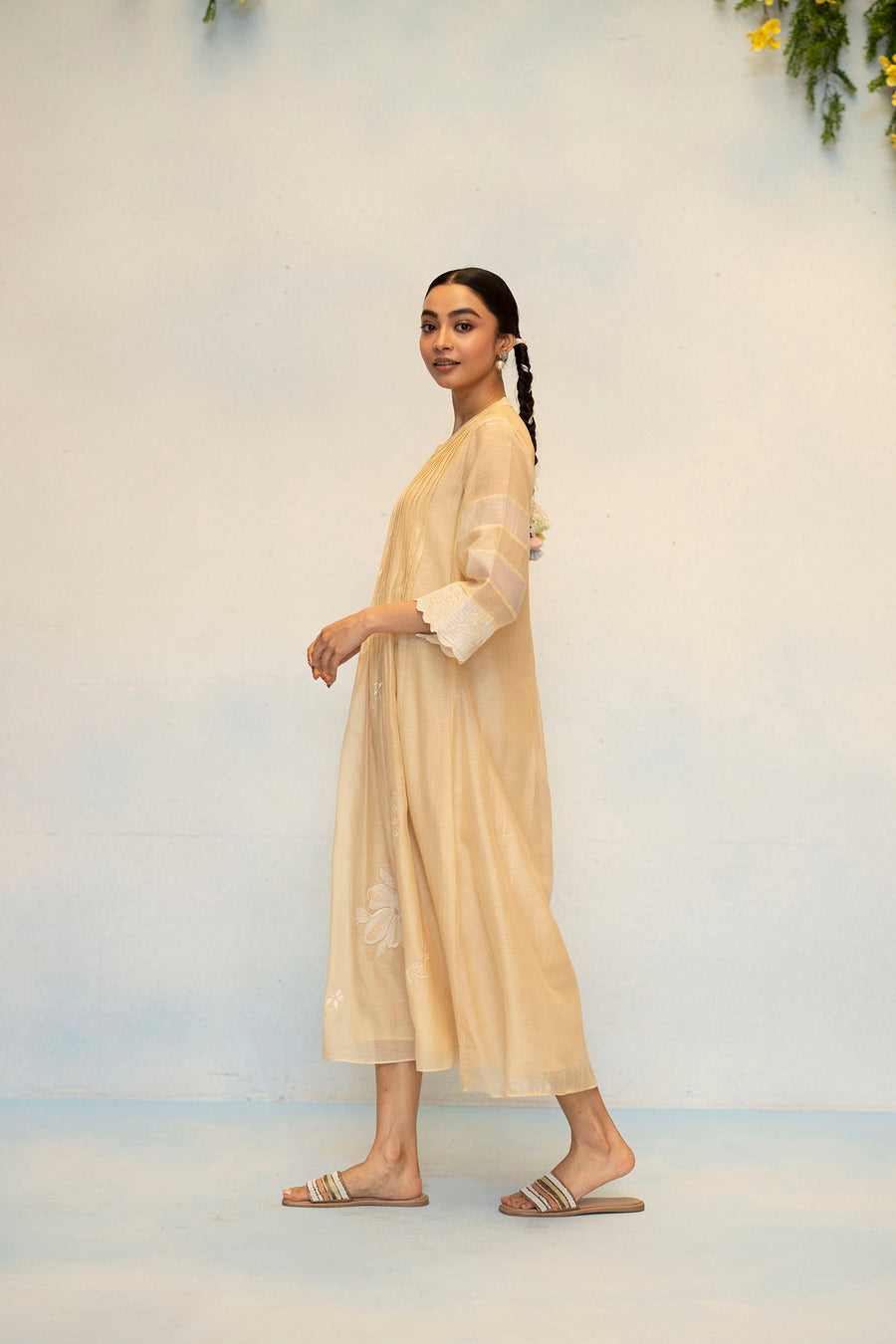 Zara Mul Chanderi Tunic Set in Beige