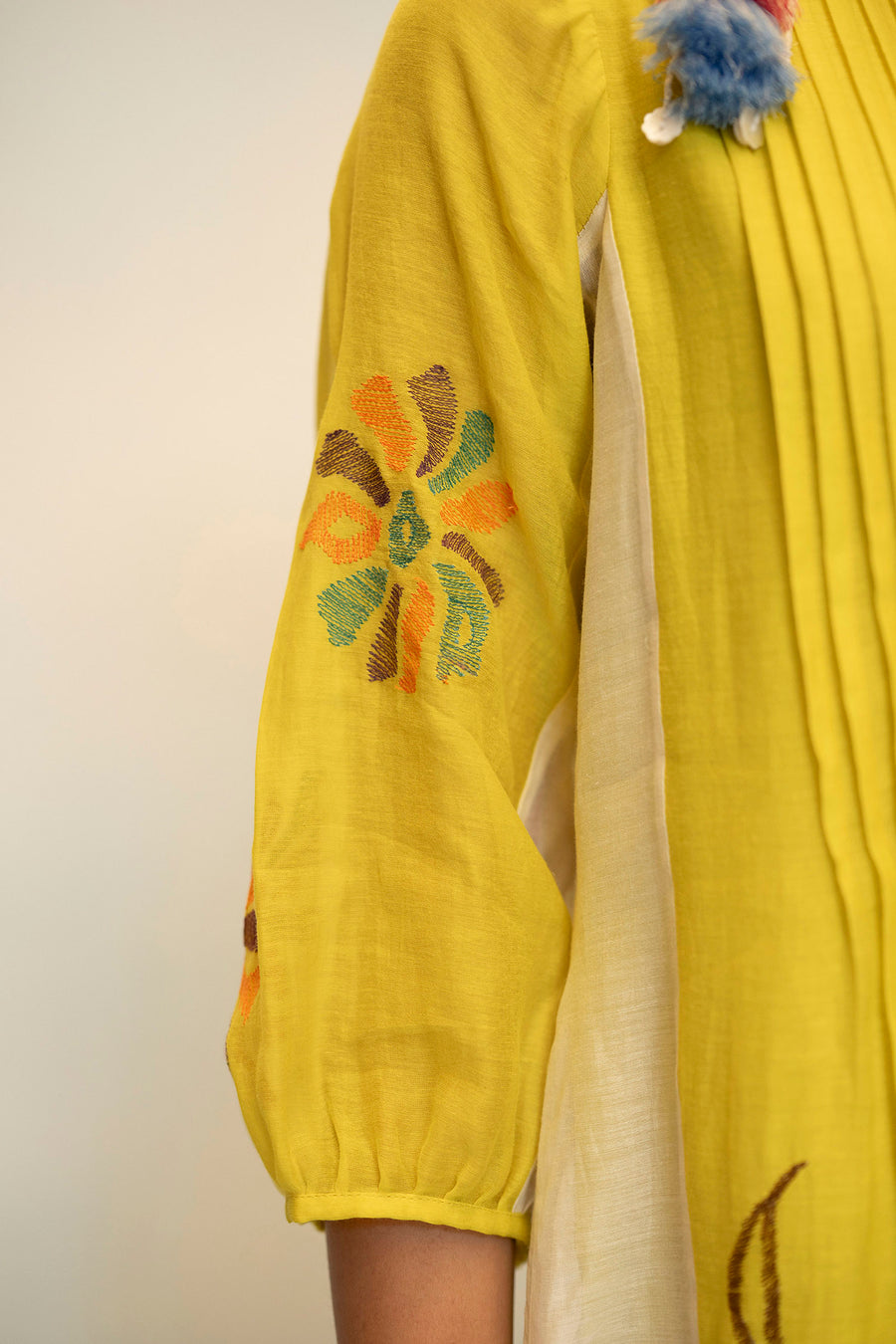 Meher Mul Chanderi Tunic Set in Olive Yellow