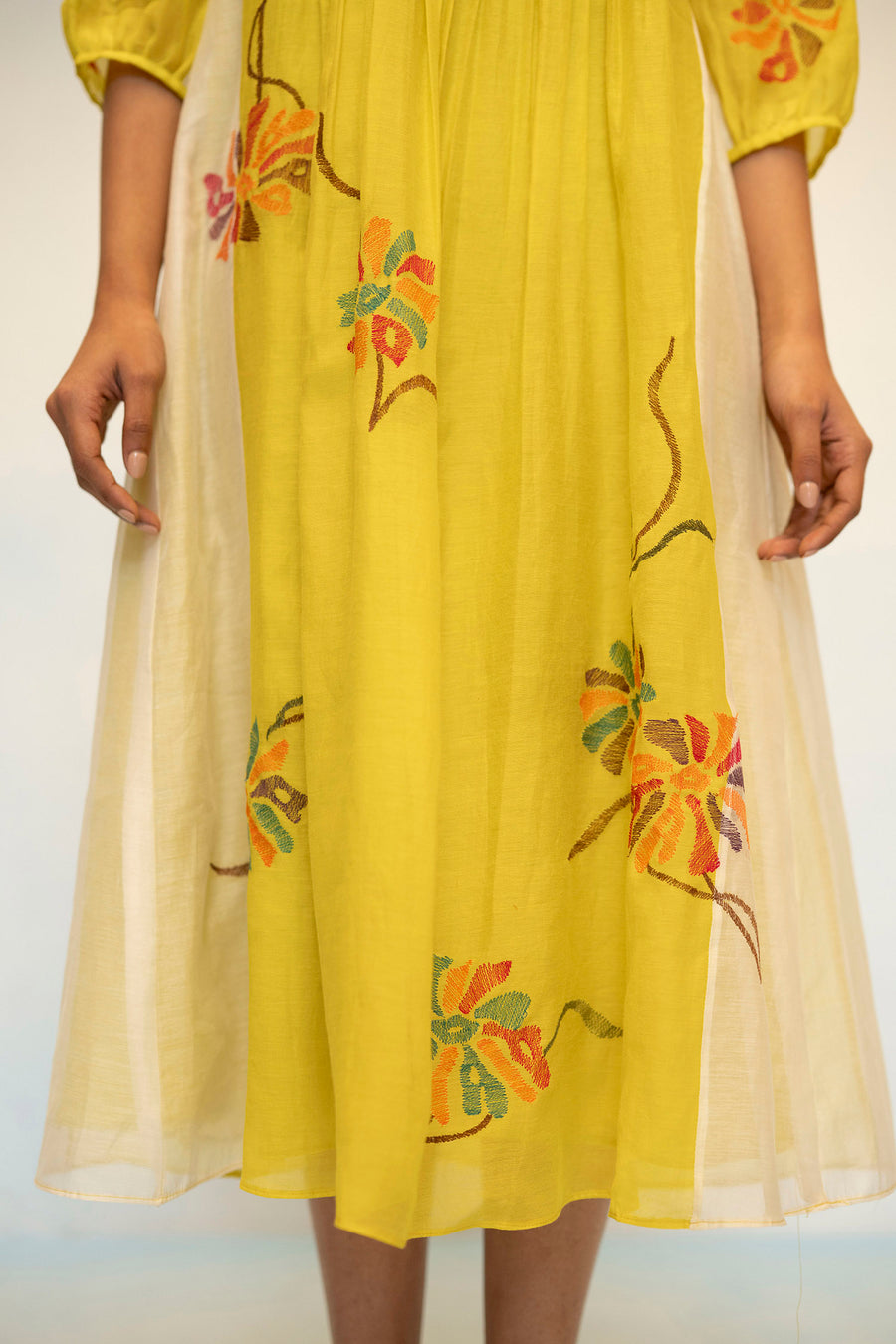 Meher Mul Chanderi Tunic Set in Olive Yellow