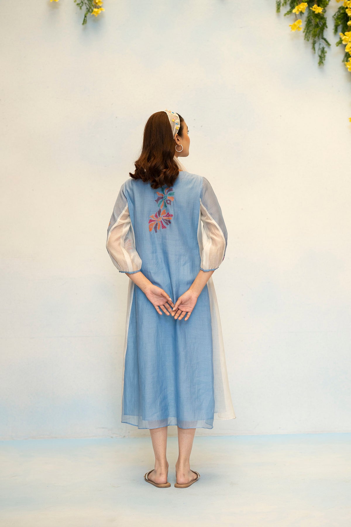 Meher Mul Chanderi Tunic Set in Off-White