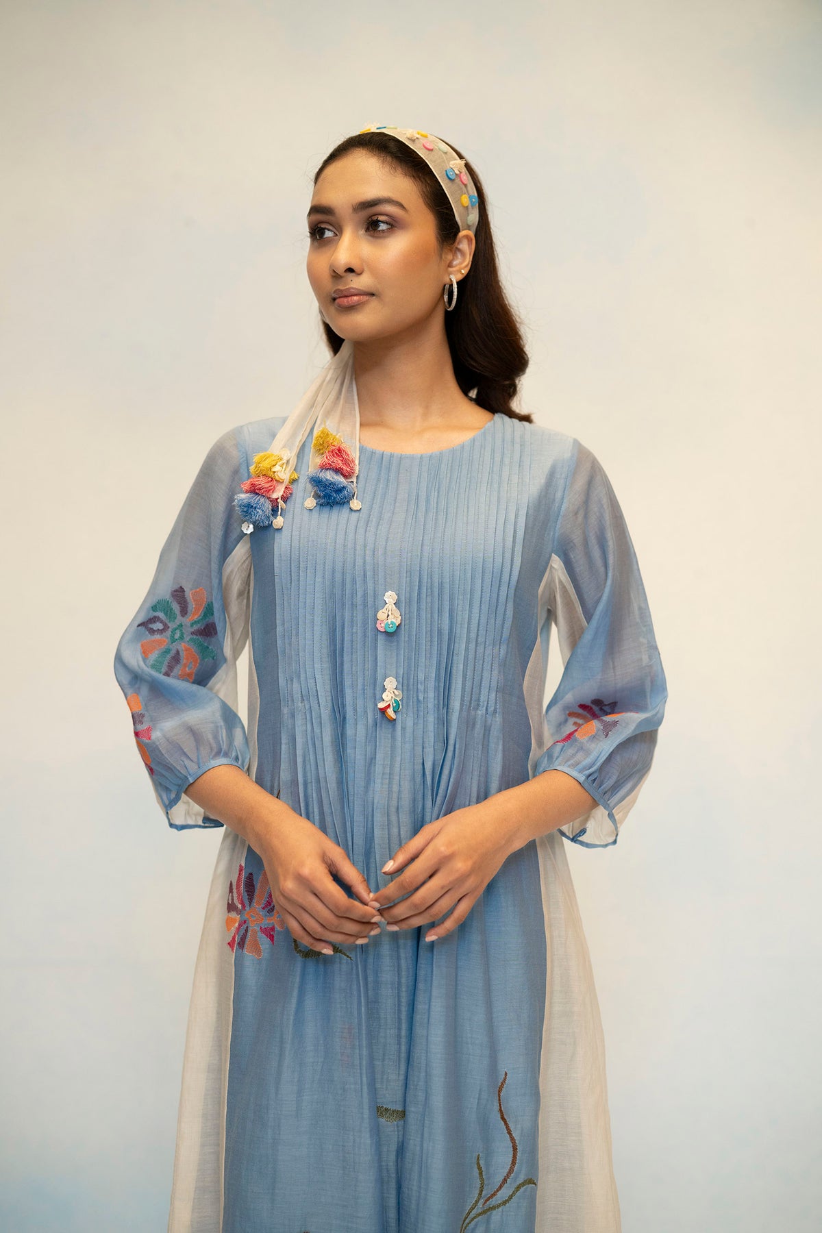 Meher Mul Chanderi Tunic Set in Off-White