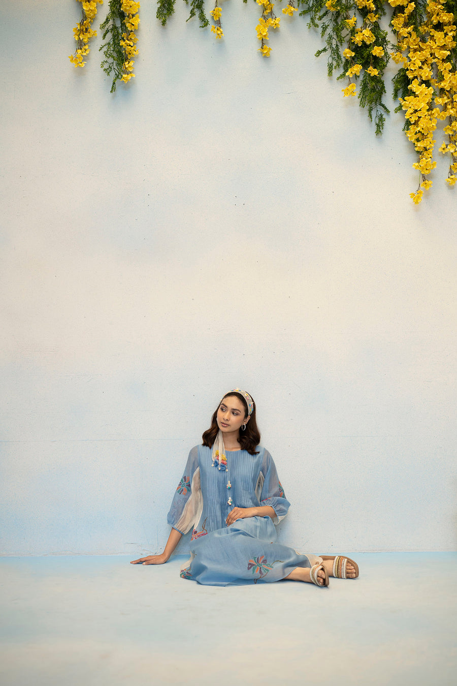 Meher Mul Chanderi Tunic Set in Blue
