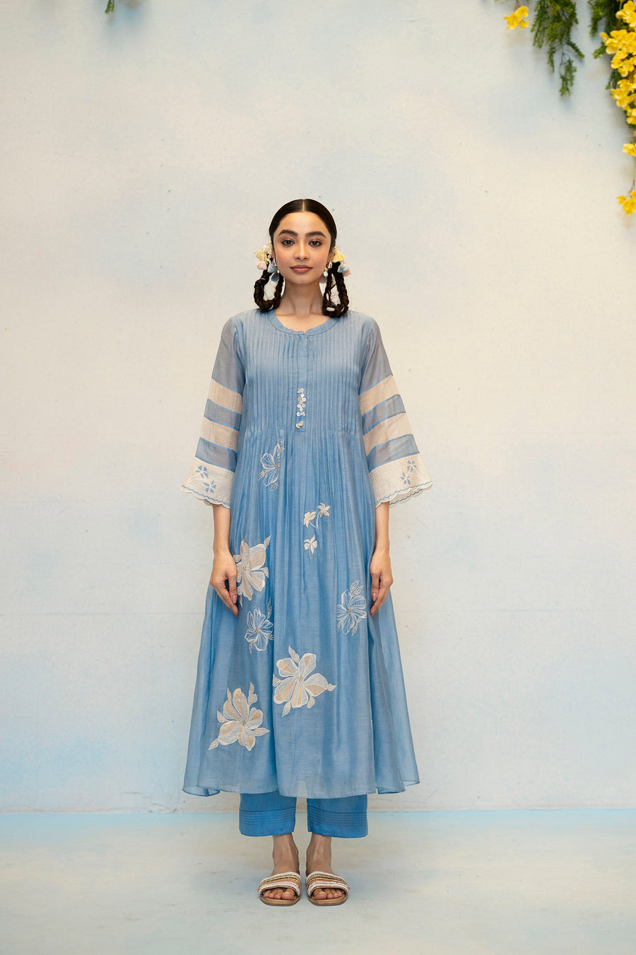 Zara Mul Chanderi Tunic Set in Blue
