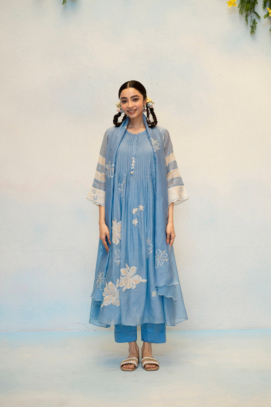 Zara Mul Chanderi Tunic Set in Blue