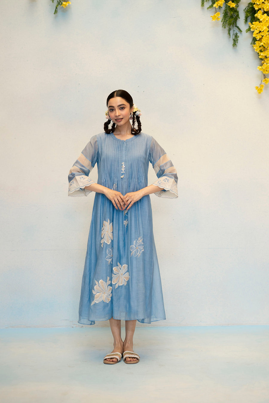 Zara Mul Chanderi Tunic Set in Blue
