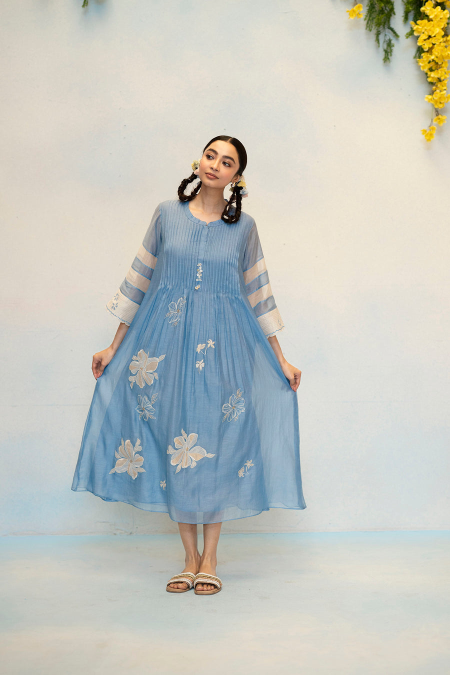Zara Mul Chanderi Tunic Set in Blue