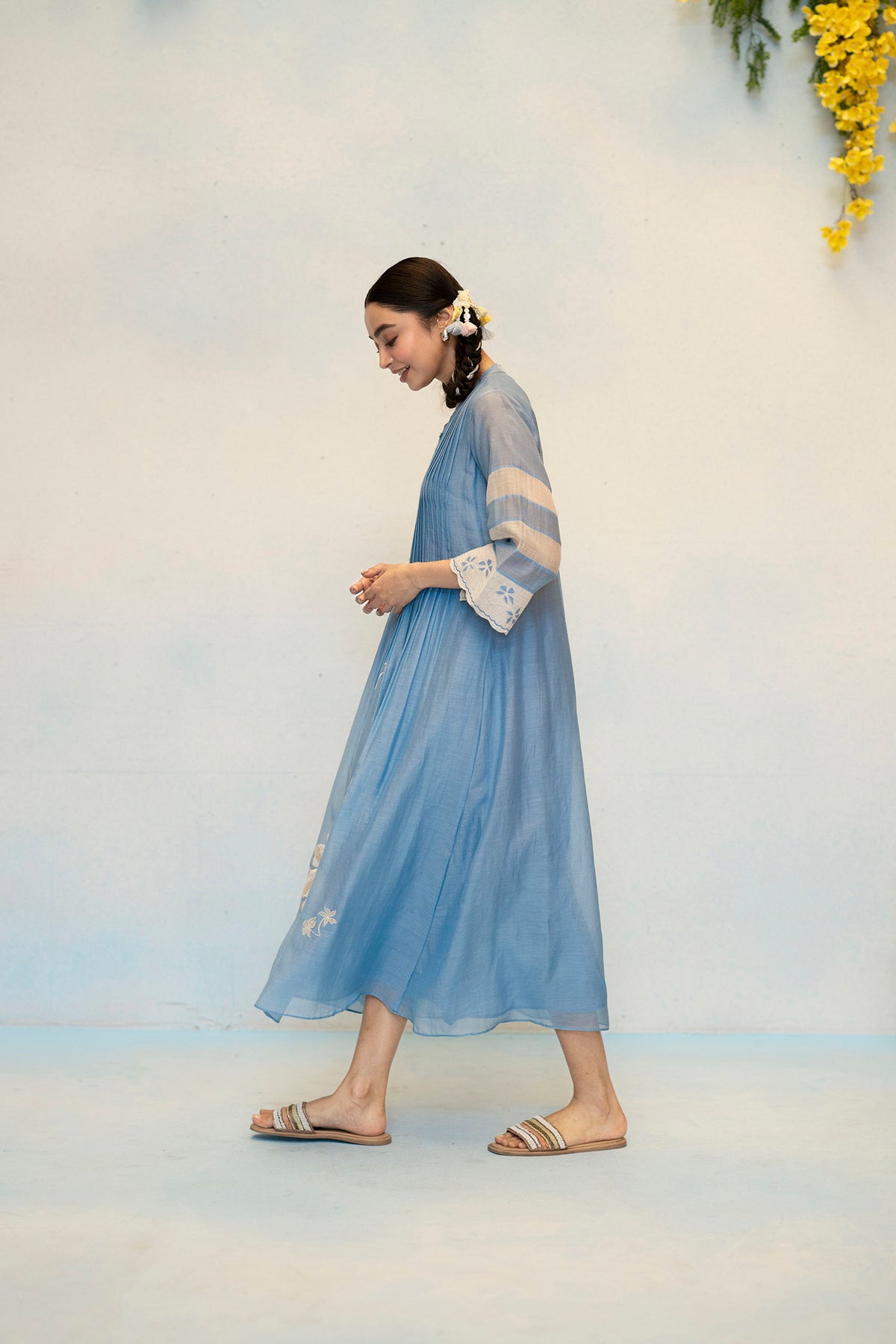 Zara Mul Chanderi Tunic Set in Blue
