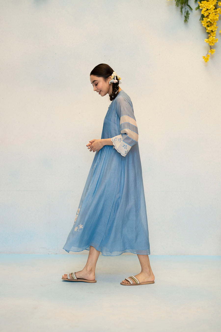 Zara Mul Chanderi Tunic Set in Blue