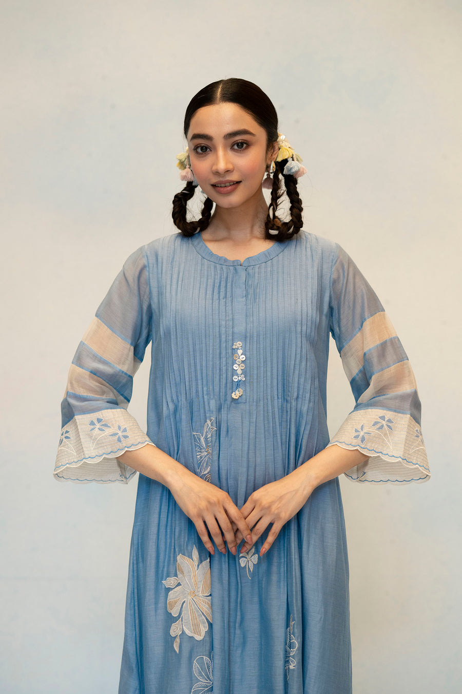 Zara Mul Chanderi Tunic Set in Blue