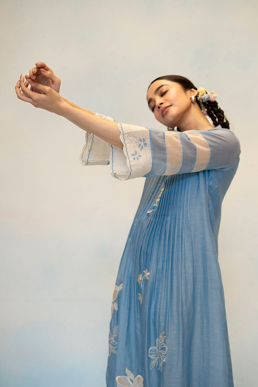 Zara Mul Chanderi Tunic Set in Blue