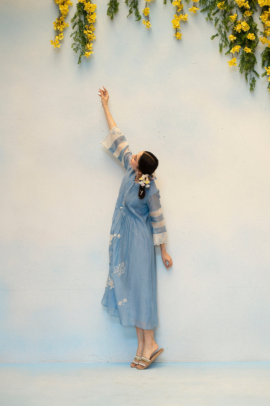Zara Mul Chanderi Tunic Set in Blue