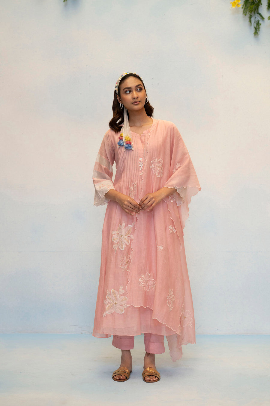 Zara Mul Chanderi Tunic Set in Pink