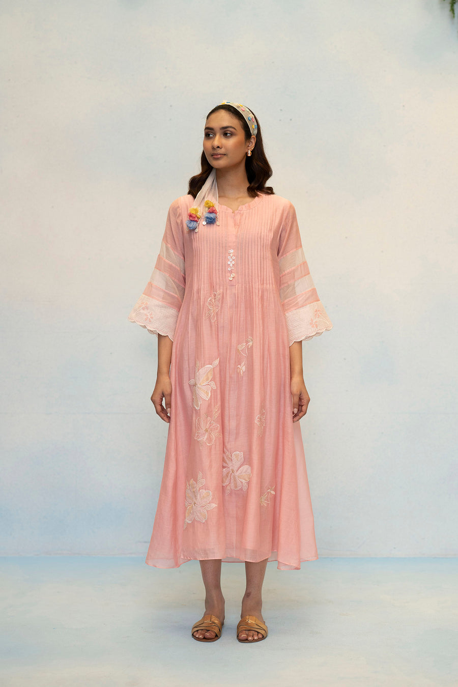 Zara Mul Chanderi Tunic Set in Pink
