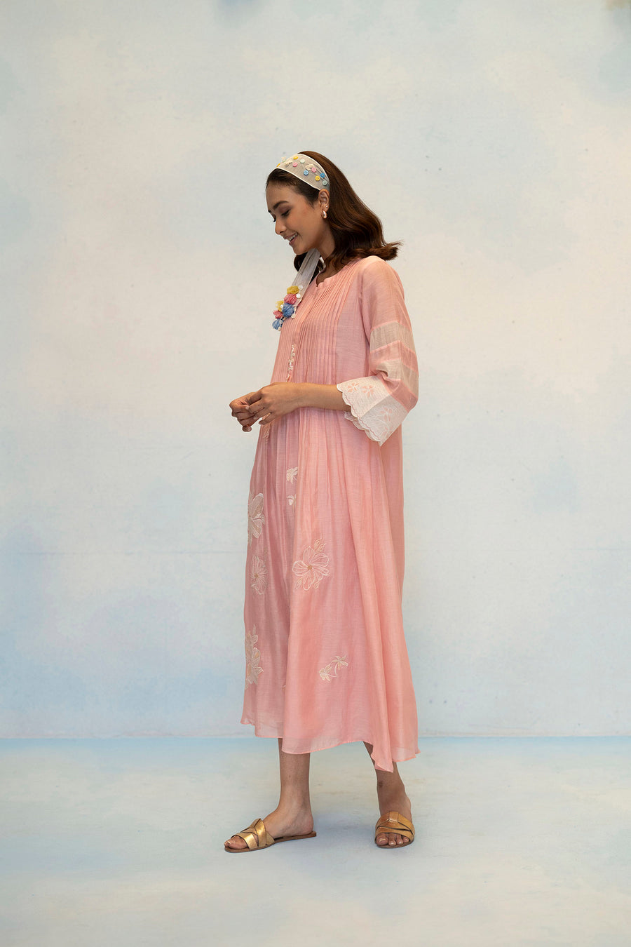 Zara Mul Chanderi Tunic Set in Pink