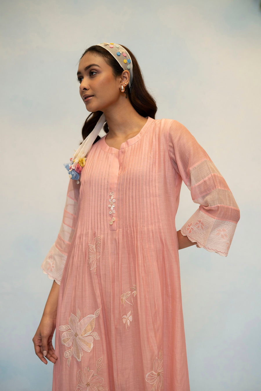 Zara Mul Chanderi Tunic Set in Pink