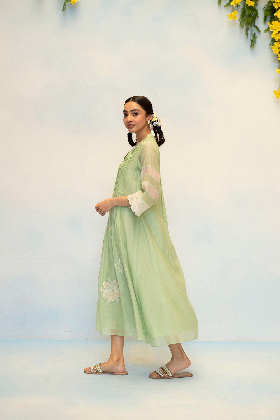 Zara Mul Chanderi Tunic Set in Sage Green