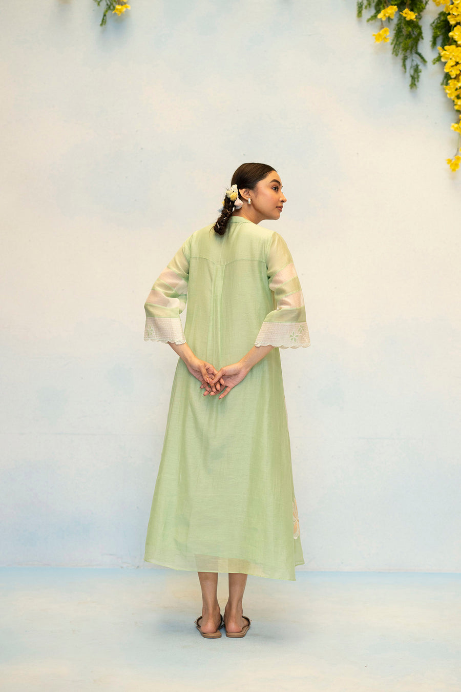 Zara Mul Chanderi Tunic Set in Sage Green