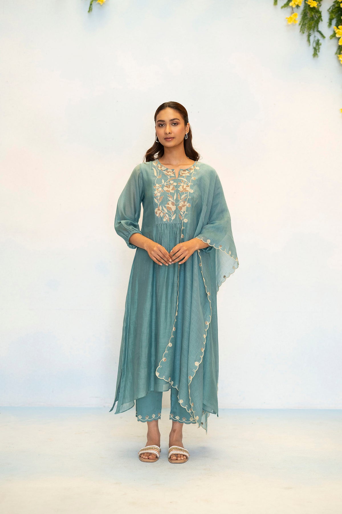 Noorani Mul Chanderi Aline Kurta Set