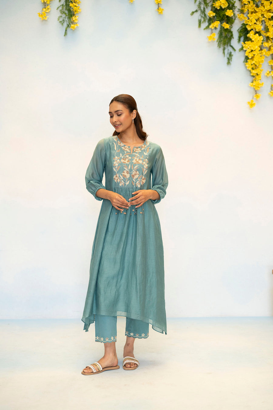 Noorani Mul Chanderi Aline Kurta Set