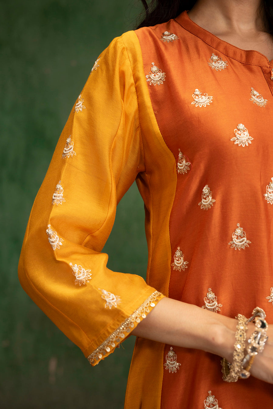 Guldaasta Mul Chanderi Aline Kurta Set in Gerua