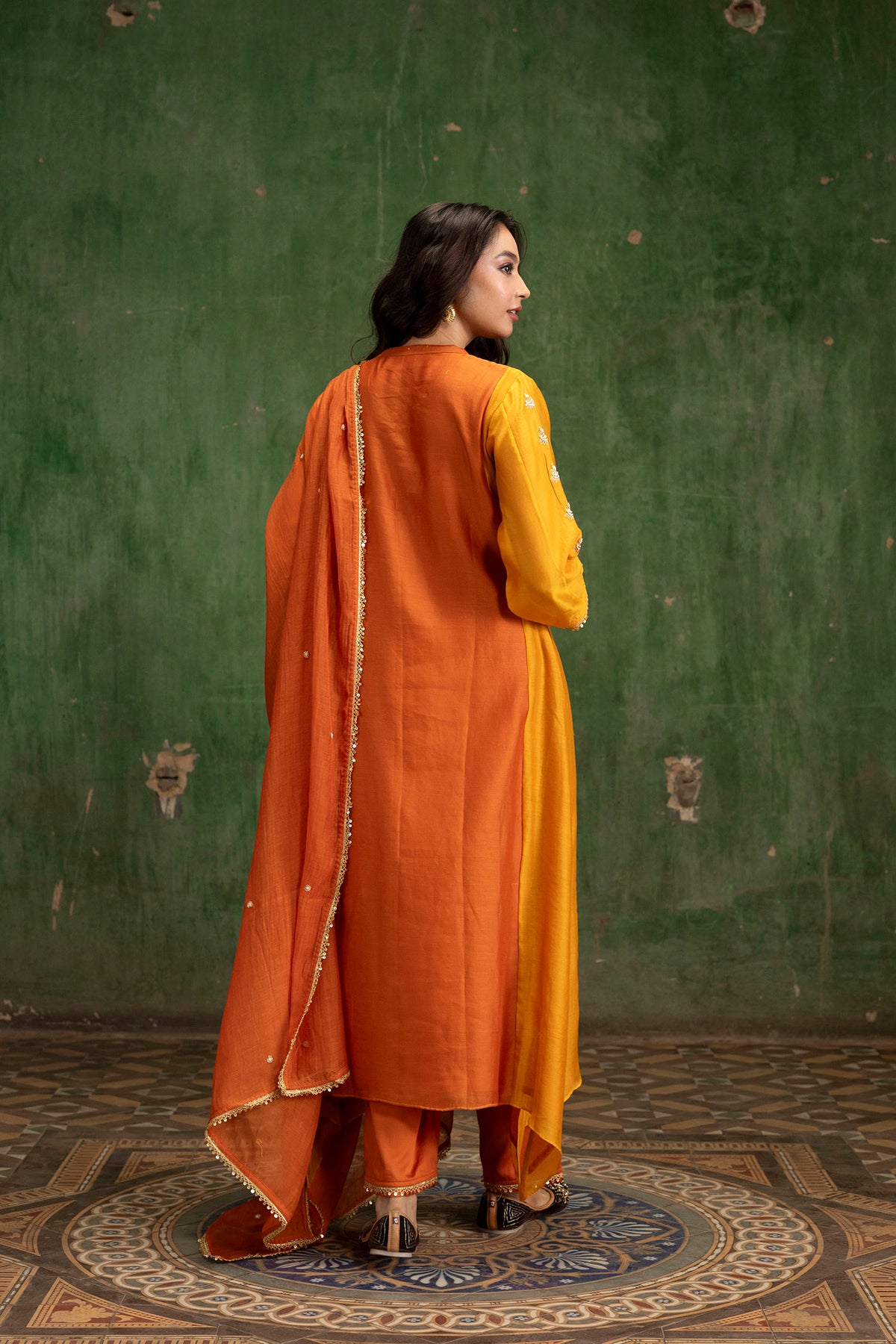 Guldaasta Mul Chanderi Aline Kurta Set in Gerua