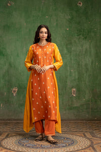 Guldaasta Mul Chanderi Aline Kurta Set in Gerua