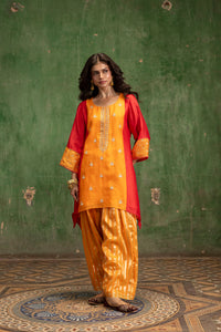 Guldaasta Silk Chanderi Co-ord Set in Mango