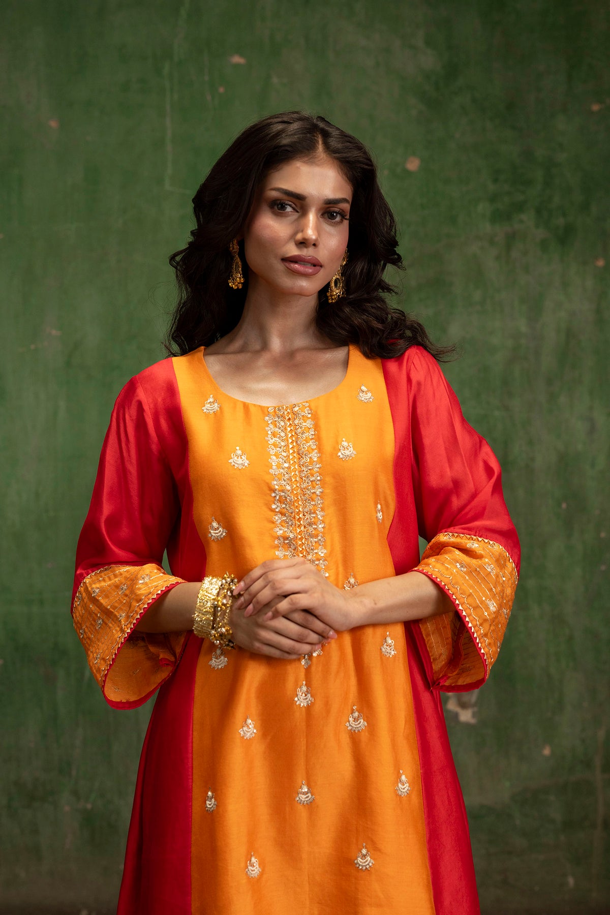 Guldaasta Silk Chanderi Co-ord Set in Mango