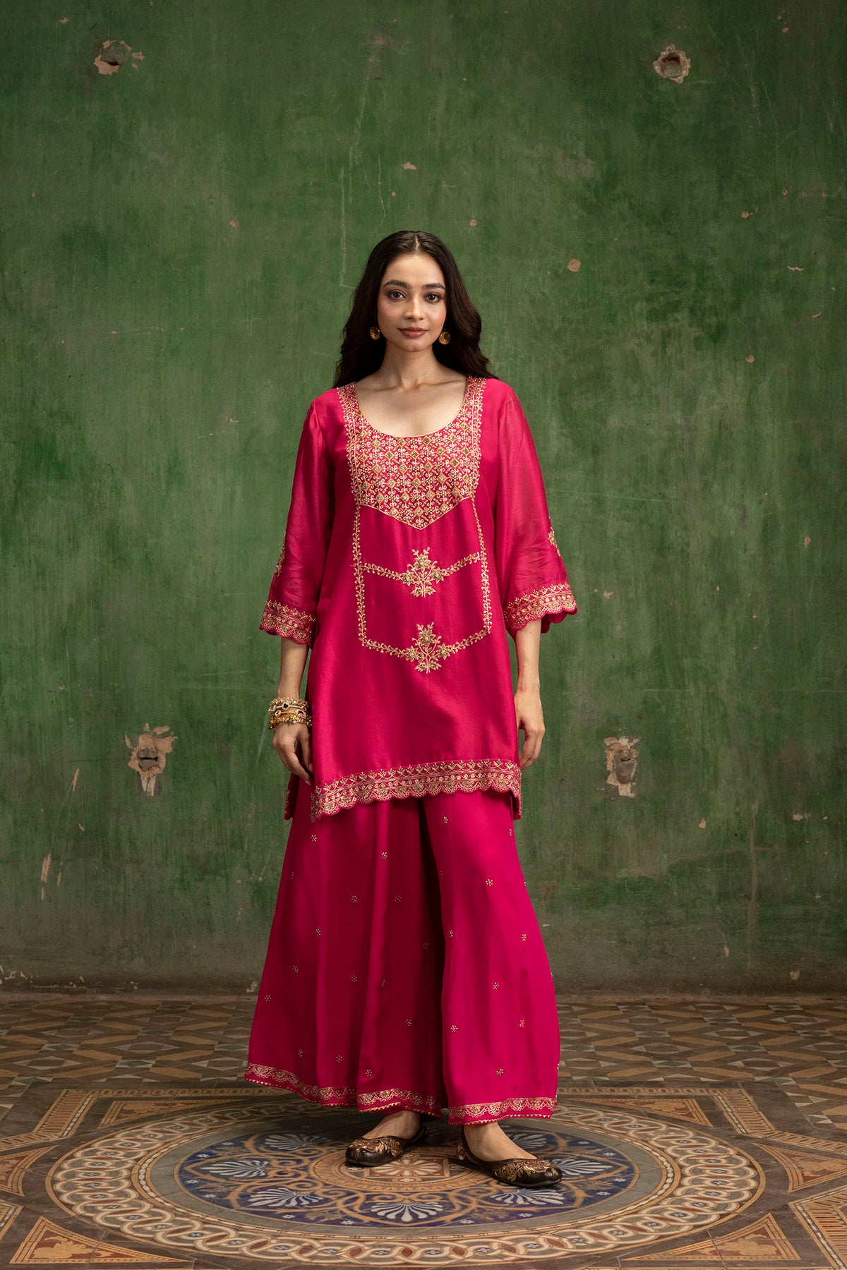 Mahiya Raw Silk Sharara Set in Rani
