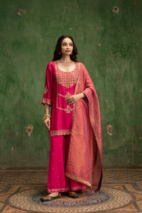 Mahiya Raw Silk Sharara Set in Rani