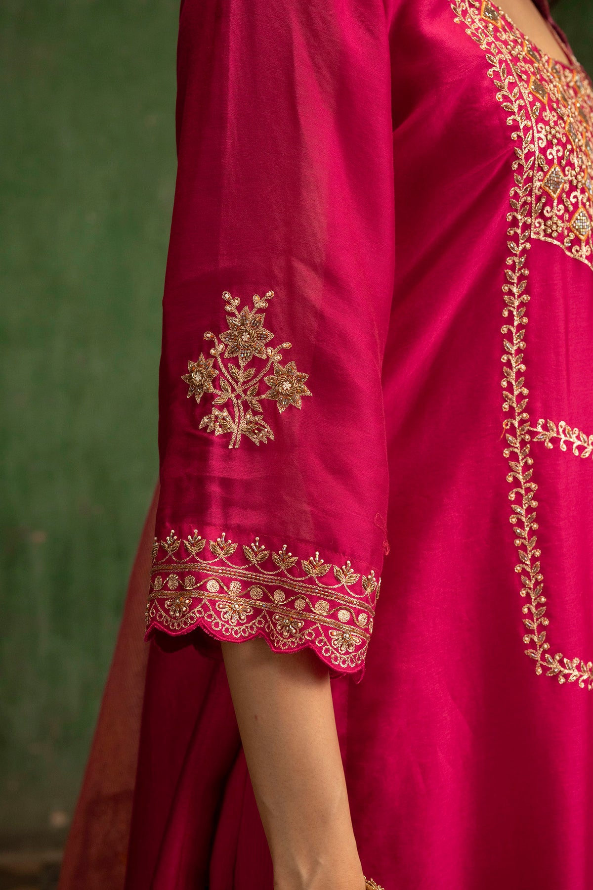 Mahiya Raw Silk Sharara Set in Rani