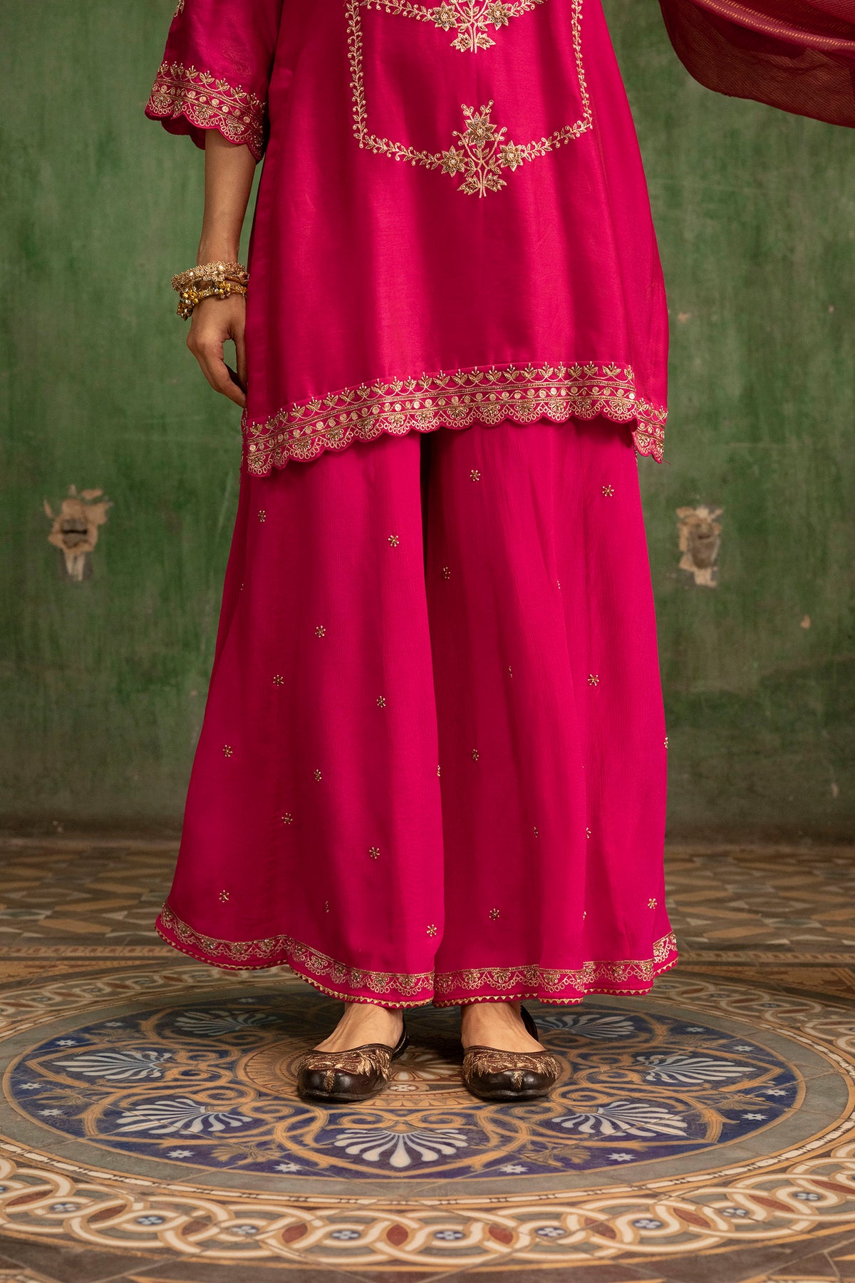 Mahiya Raw Silk Sharara Set in Rani
