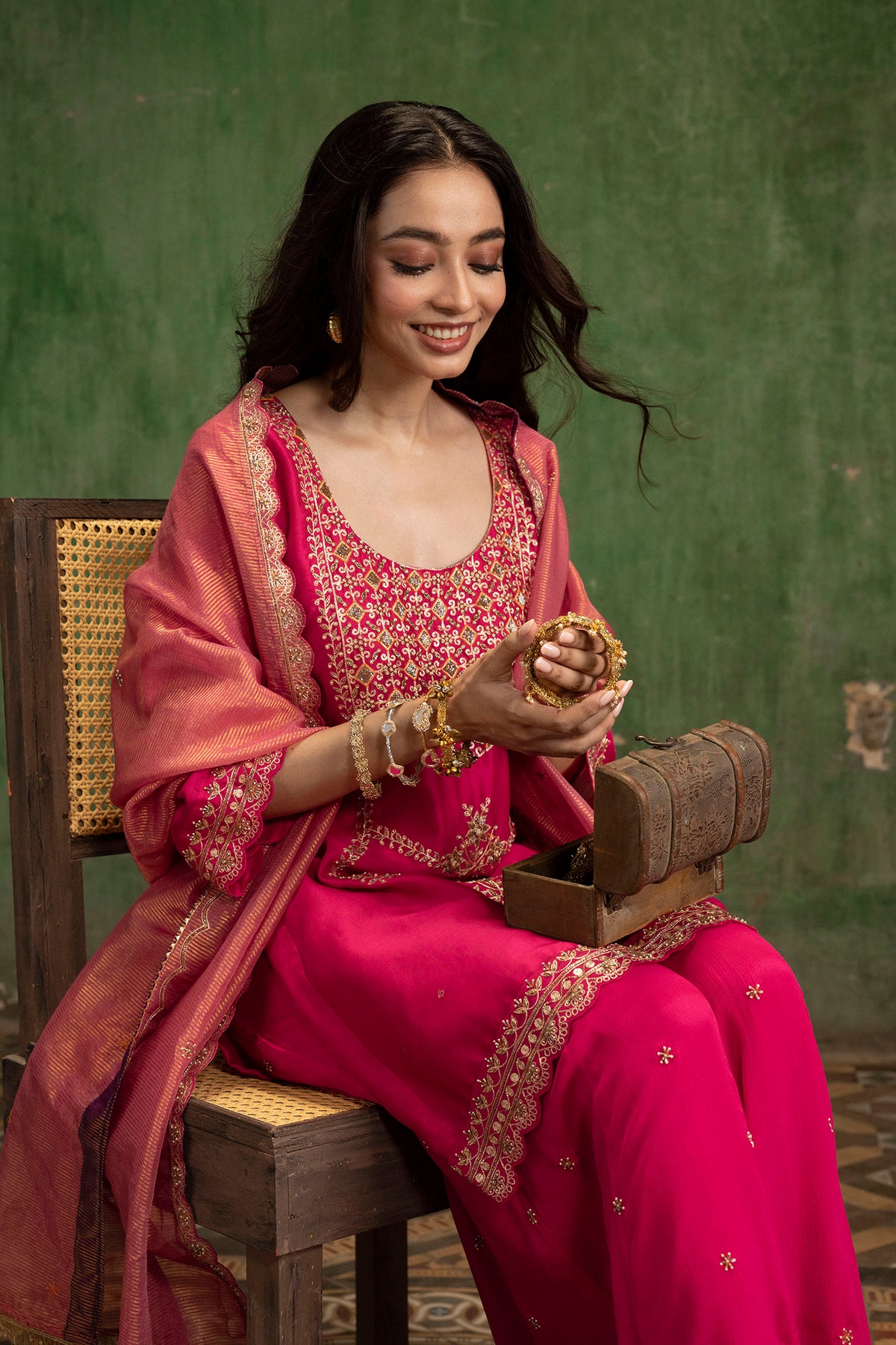 Mahiya Raw Silk Sharara Set in Rani