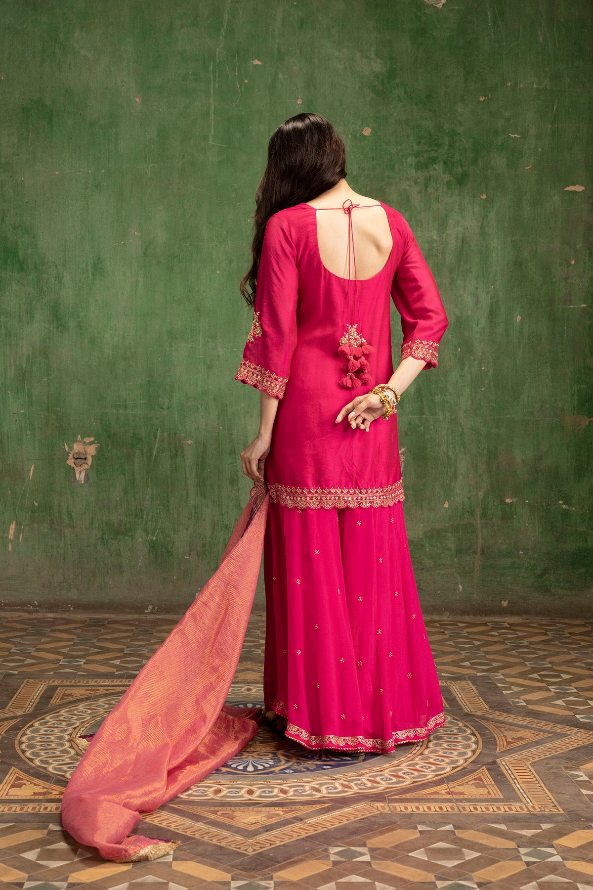 Mahiya Raw Silk Sharara Set in Rani
