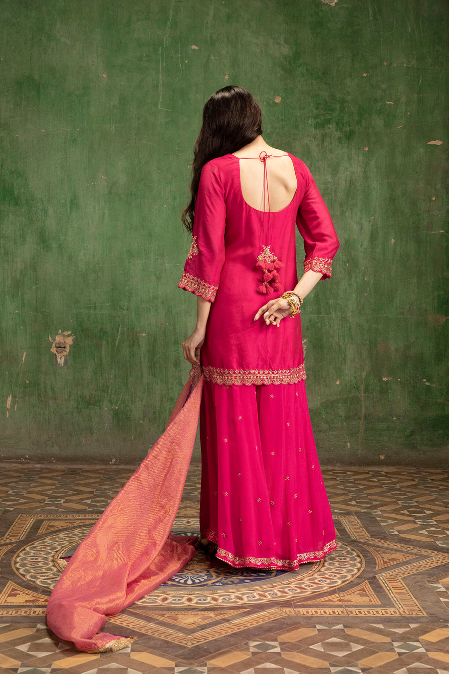 Mahiya Raw Silk Sharara Set in Rani