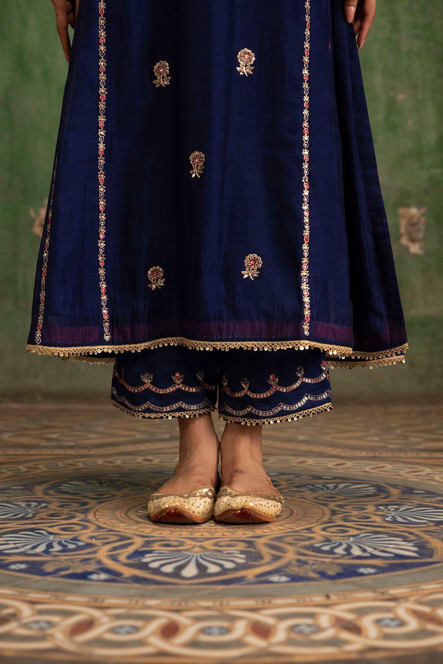 Aaliyah Silk Chanderi Aline Kurta Set in Midnight Blue