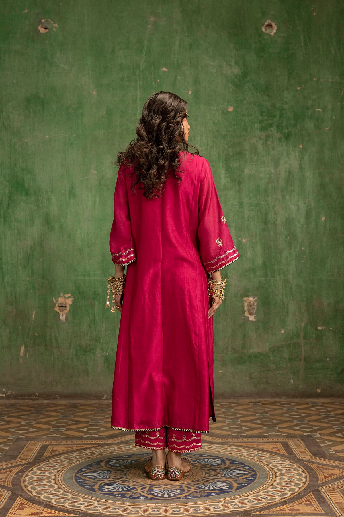 Aaliyah Silk Chanderi Aline Kurta Set in Rani