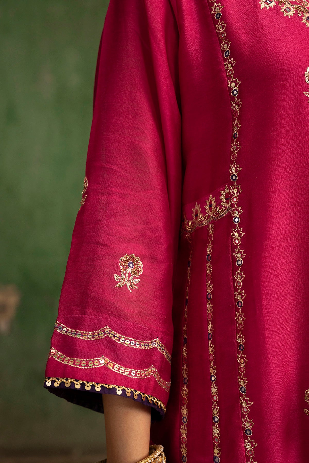 Aaliyah Silk Chanderi Aline Kurta Set in Rani