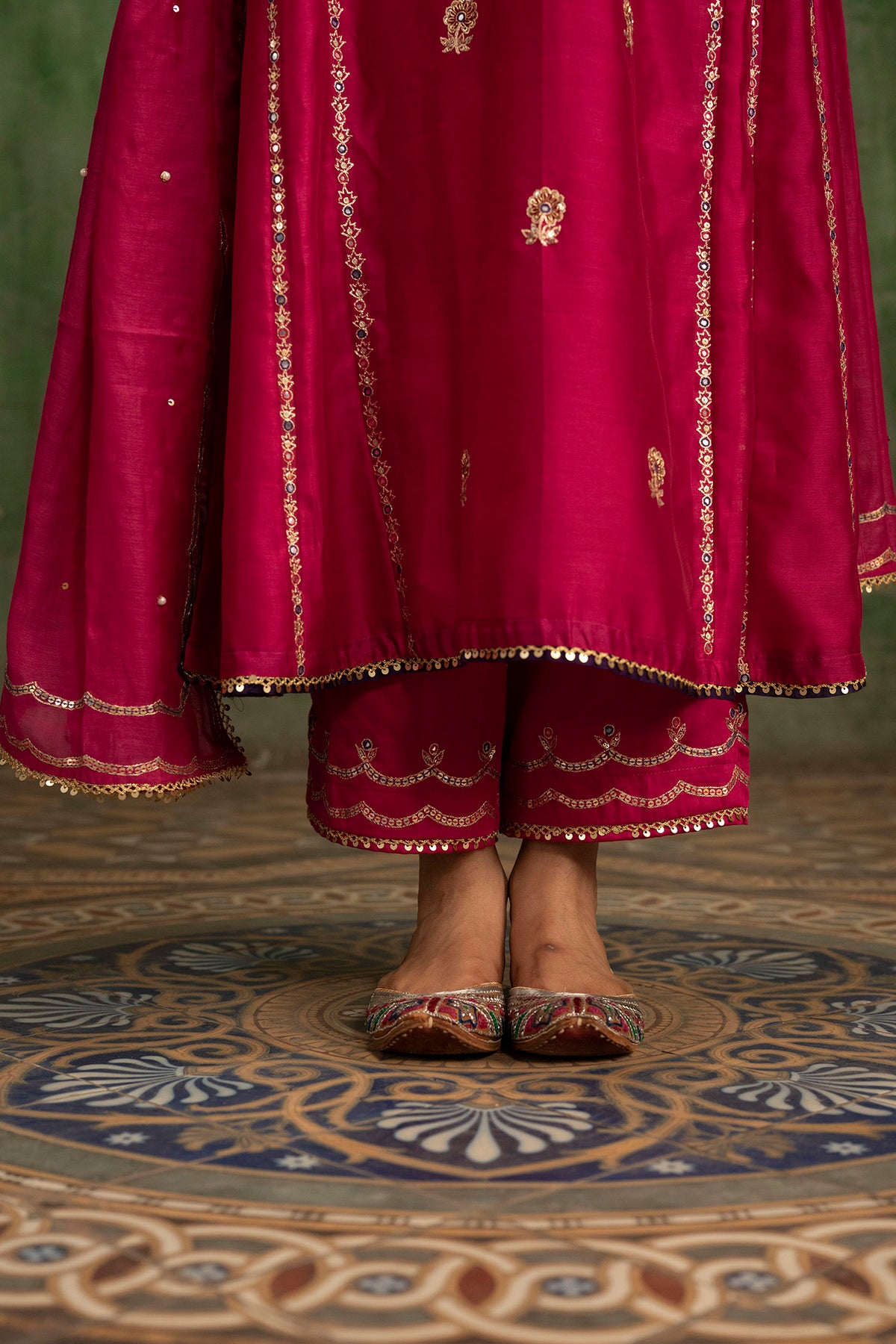 Aaliyah Silk Chanderi Aline Kurta Set in Rani
