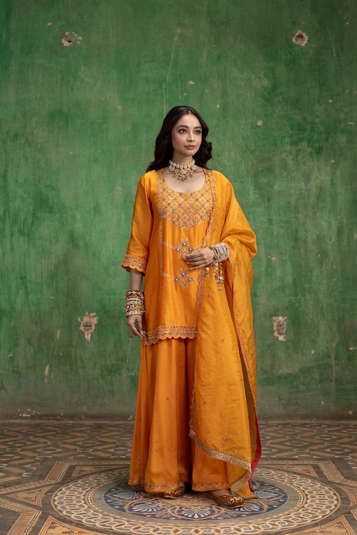 Mahiya Raw Silk Sharara Set in Narangi