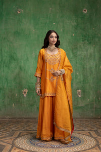 Mahiya Raw Silk Sharara Set in Narangi