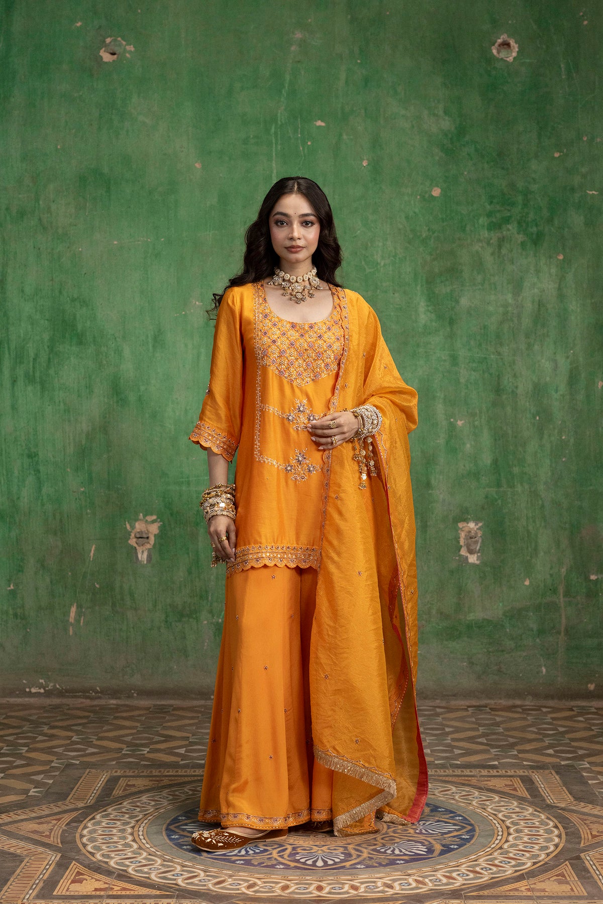 Mahiya Raw Silk Sharara Set in Narangi