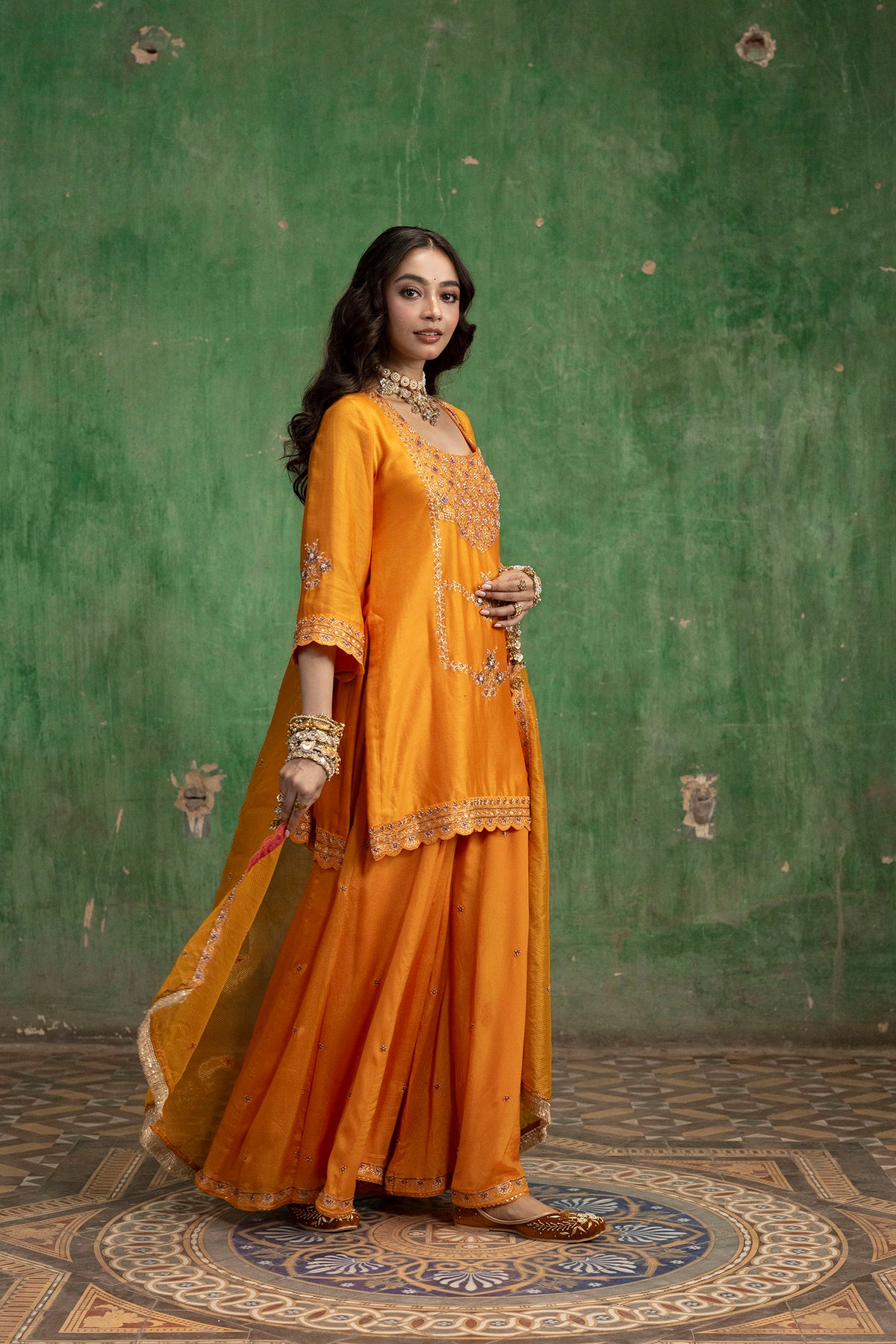 Mahiya Raw Silk Sharara Set in Narangi