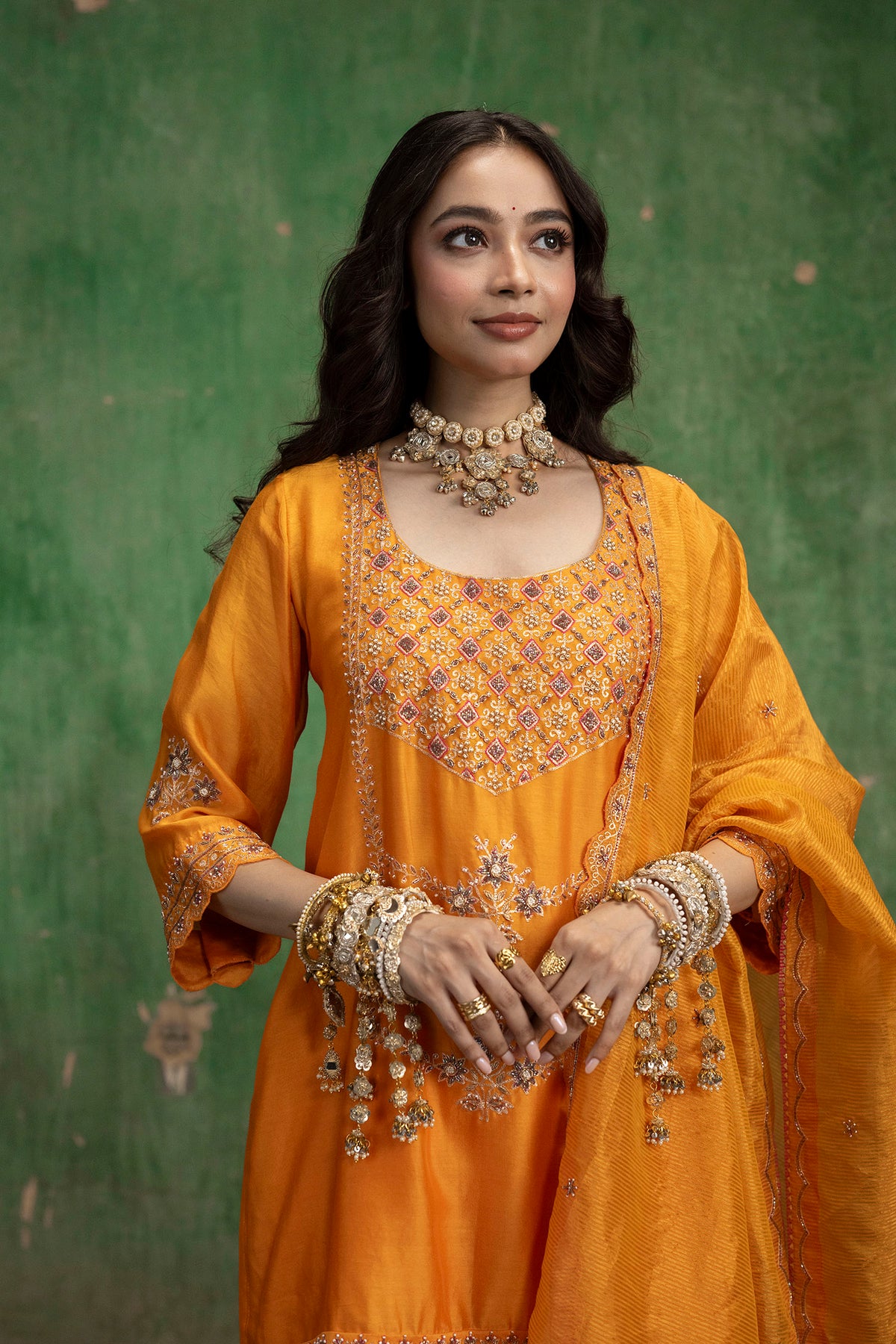 Mahiya Raw Silk Sharara Set in Narangi