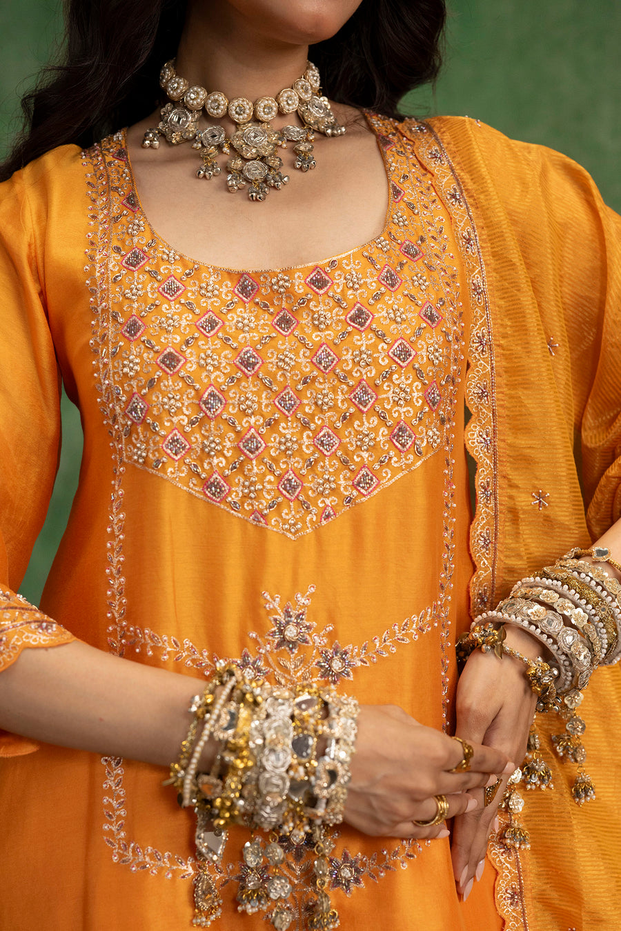Mahiya Raw Silk Sharara Set in Narangi