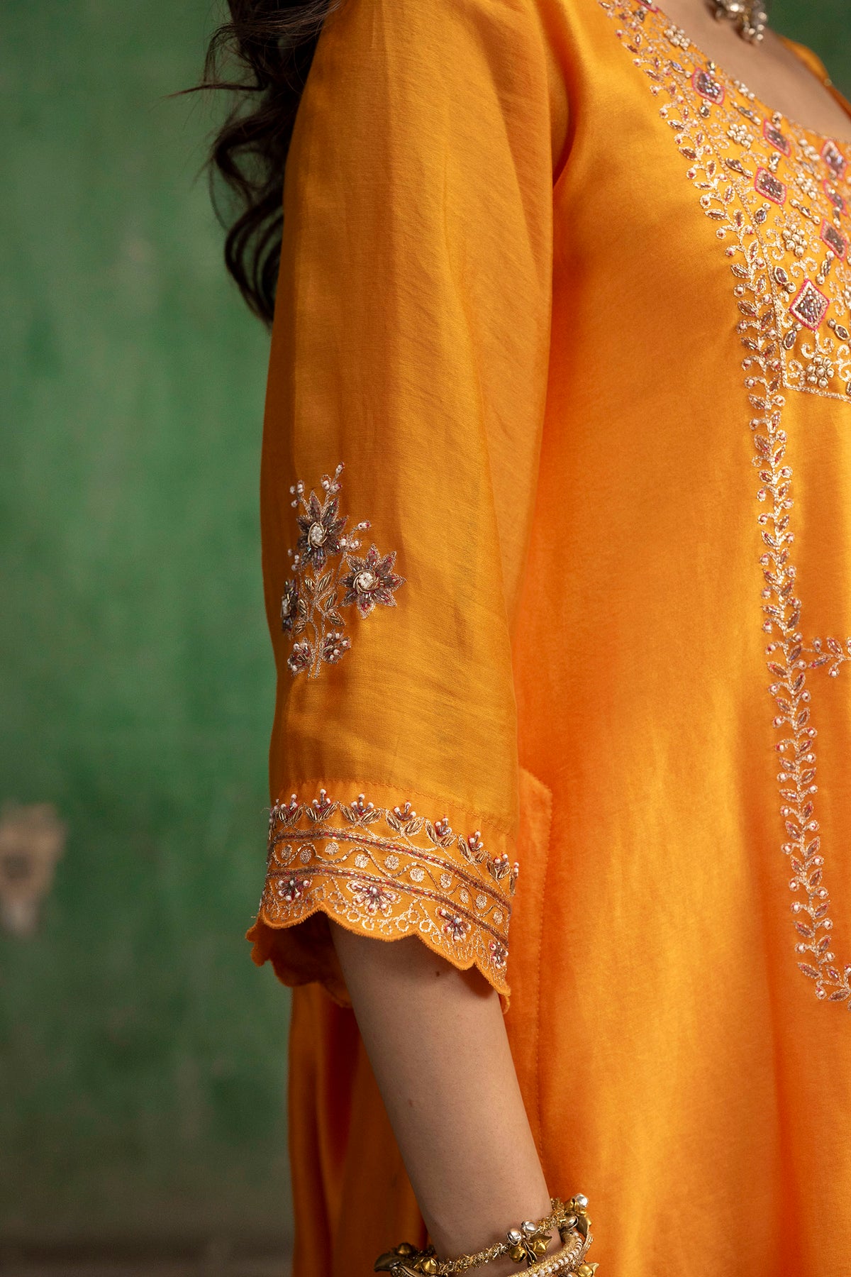 Mahiya Raw Silk Sharara Set in Narangi