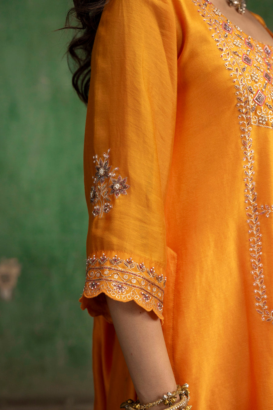 Mahiya Raw Silk Sharara Set in Narangi