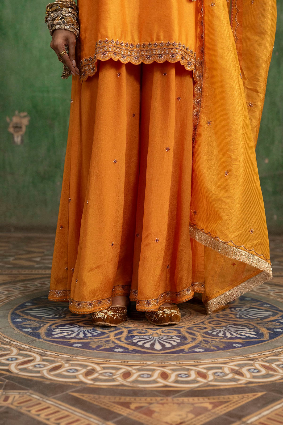 Mahiya Raw Silk Sharara Set in Narangi
